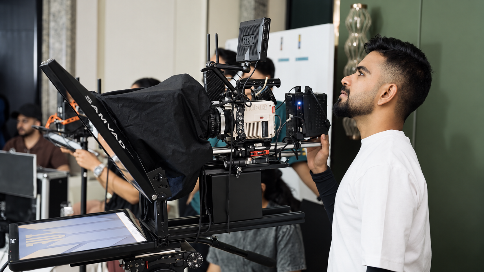 Camera crew and production equipment
